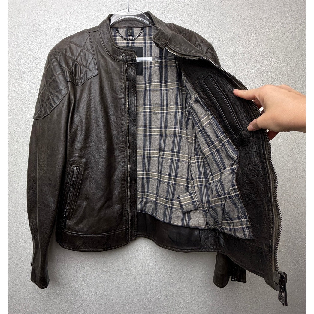 Belstaff Legacy Outlaw Brown Leather Cafe Racer Motorcycle Jacket Men's US 40