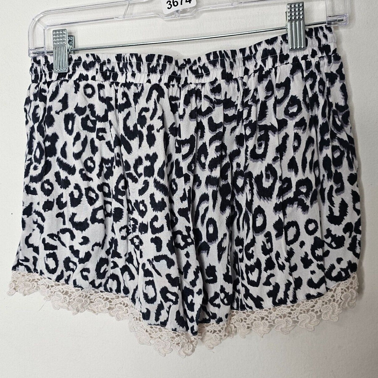 Raga Ivory and Black Leopard Cheetah Print Cream Lace Trim Comfy Short Shorts L