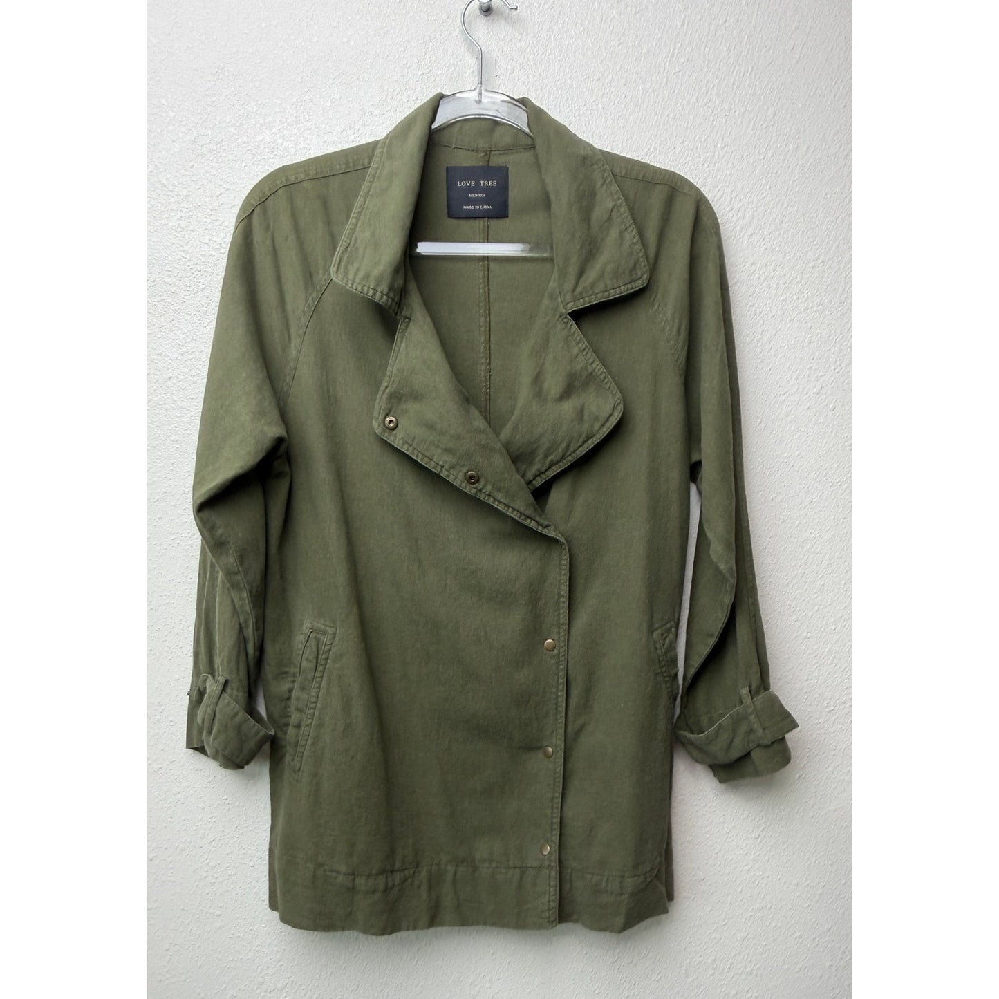 Love Tree Olive Linen Blend Moto Jacket Women's M