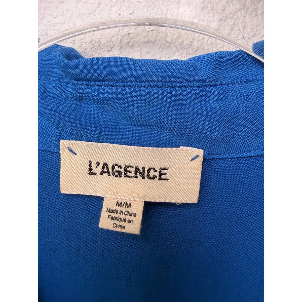 L'AGENCE Blue Button Front Blouse Women M 3/4 Sleeve