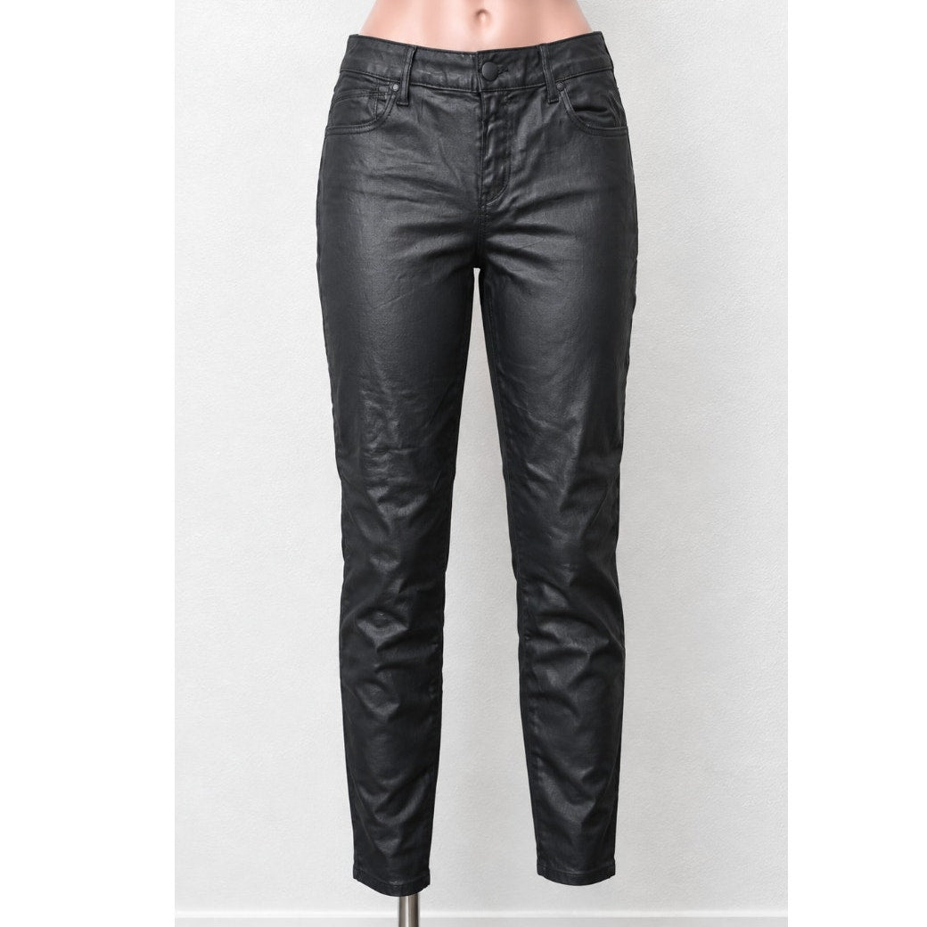 1822 Denim Black Shimmer Leatherette Skinny Pant 30 P / 10 P