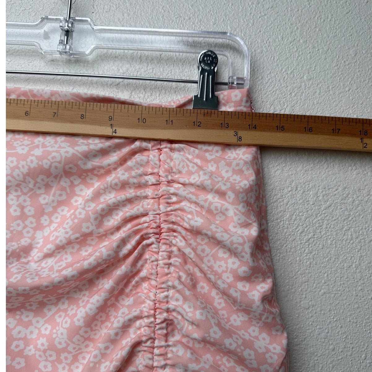 Pink Floral Ruched Ruffle Mini Skirt Womens S