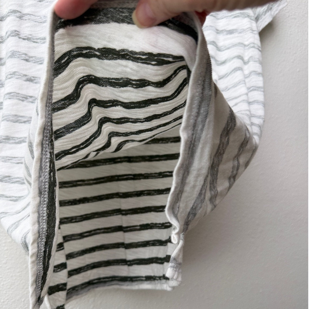 ATM Cream and Green Gray Striped Round Neck Short Sleeve T-shirt