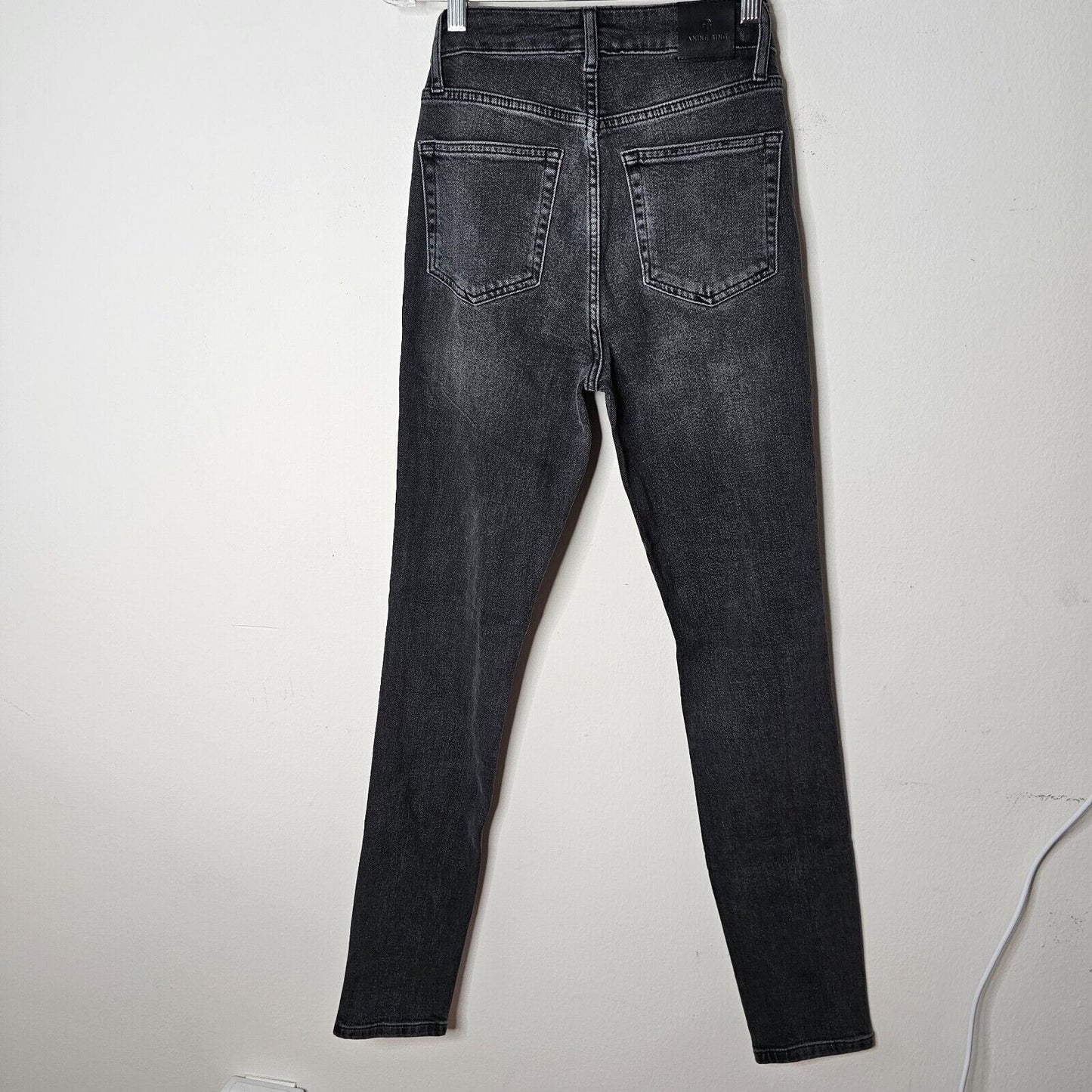 Anine Bing Dark Gray High Waist Slim Skinny Denim Jean Zip Fly Button Close 26