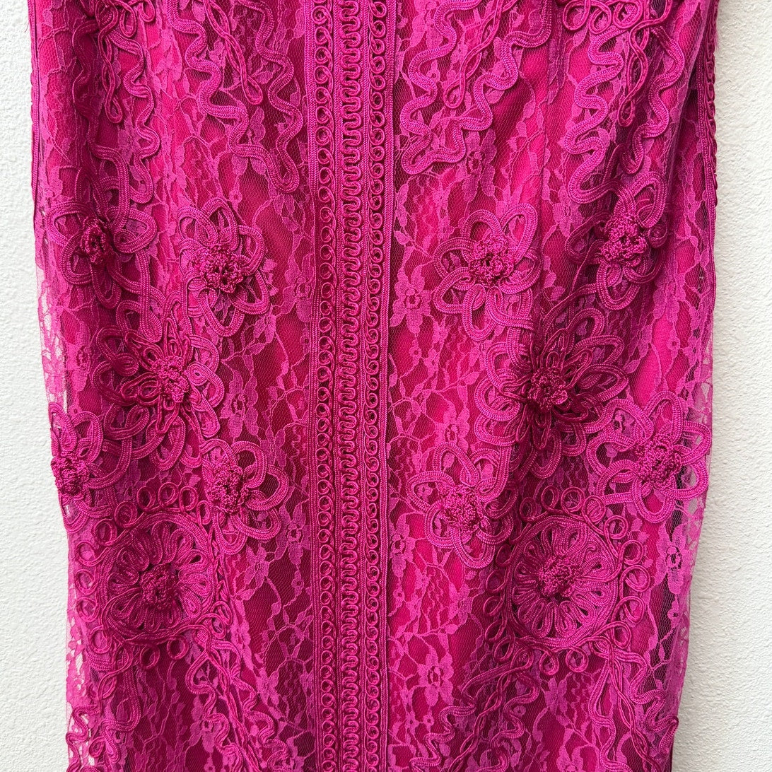 Sue Wong Fuchsia Lace Cocktail Dress Sleeveless High Neck Size 14