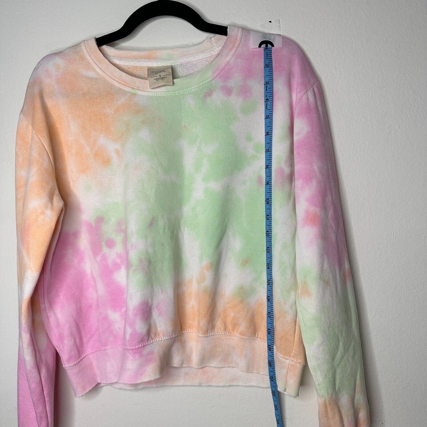 Southern Spirit Pale Sherbet Pink Green Tie Dye Long Sleeve Crew Sweatshirt S