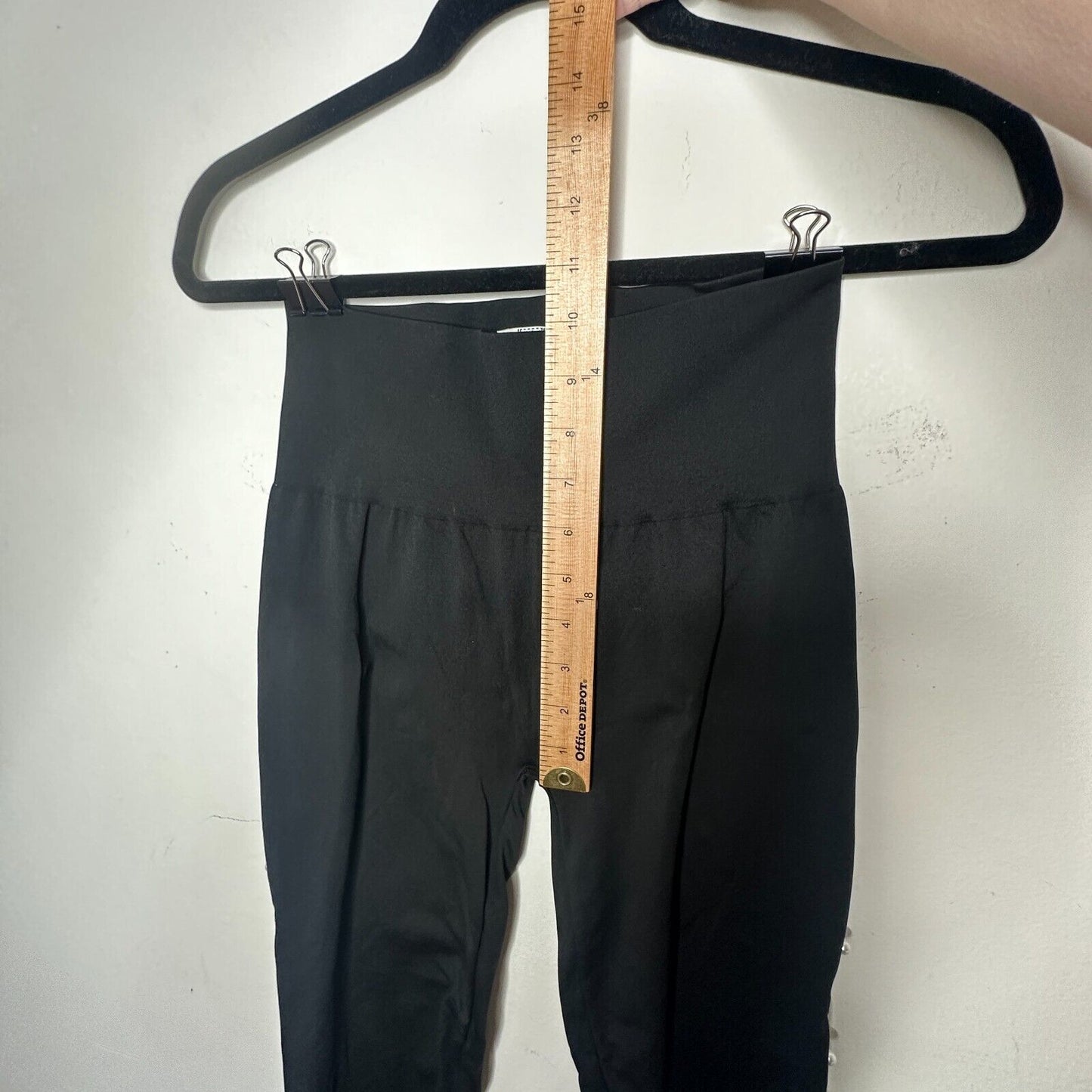 Wolford Sexy Black Linda Leggings Open Side Slit Tan & Pearl Embellishment Small