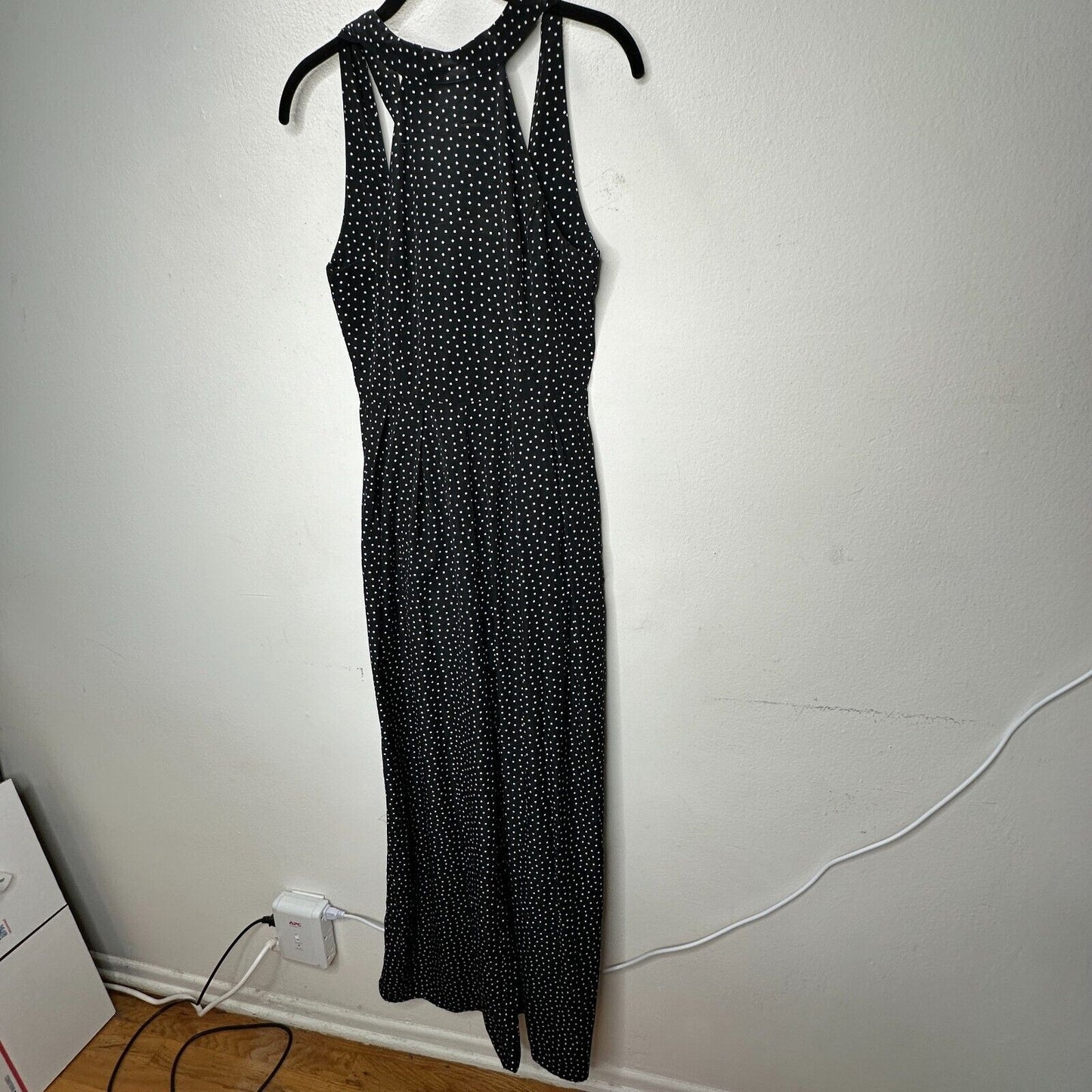 Audrey Halterneck Black White Polka Dot Open Tie Back Pleat Wide Leg Jumpsuit S