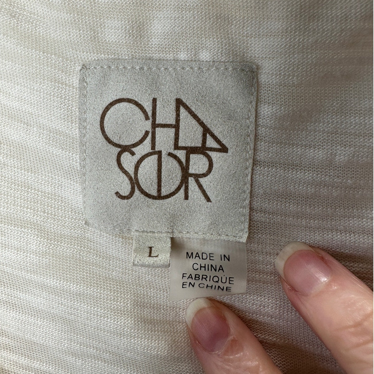 Chaser Cream V-Neck Cold Shoulder Long Sleeve Burnout Top L