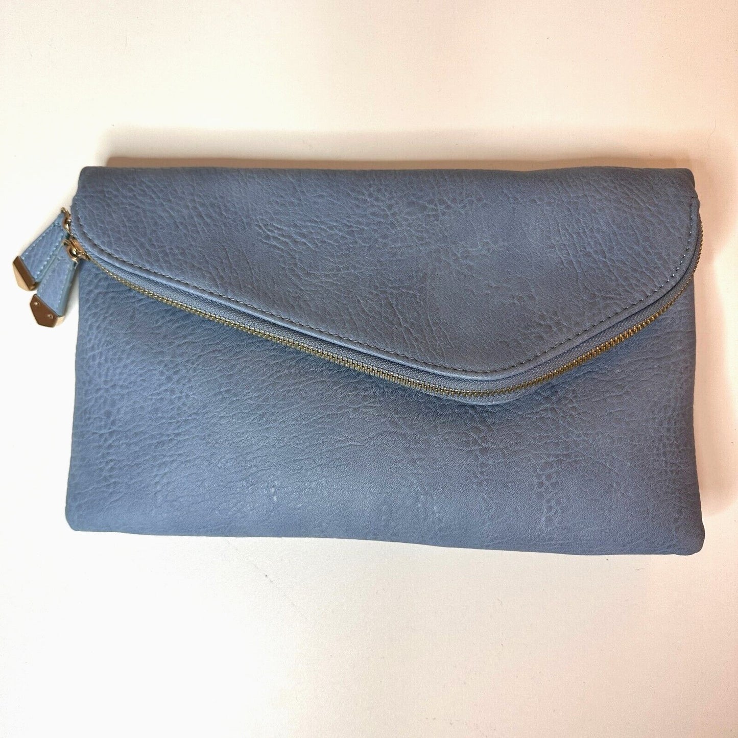 Urban Expressions Stella Dusty Blue Pebble Vegan Striped Interior Leather Clutch