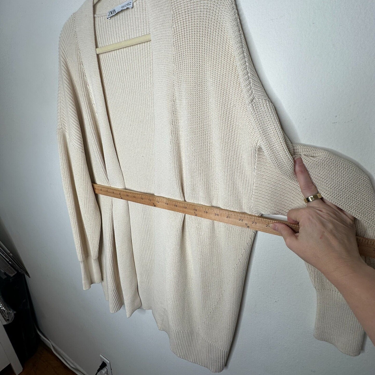 Zara Cream Heavy Ribbed Knit Longline Open Face Cardigan Sweater Ribbed Medium