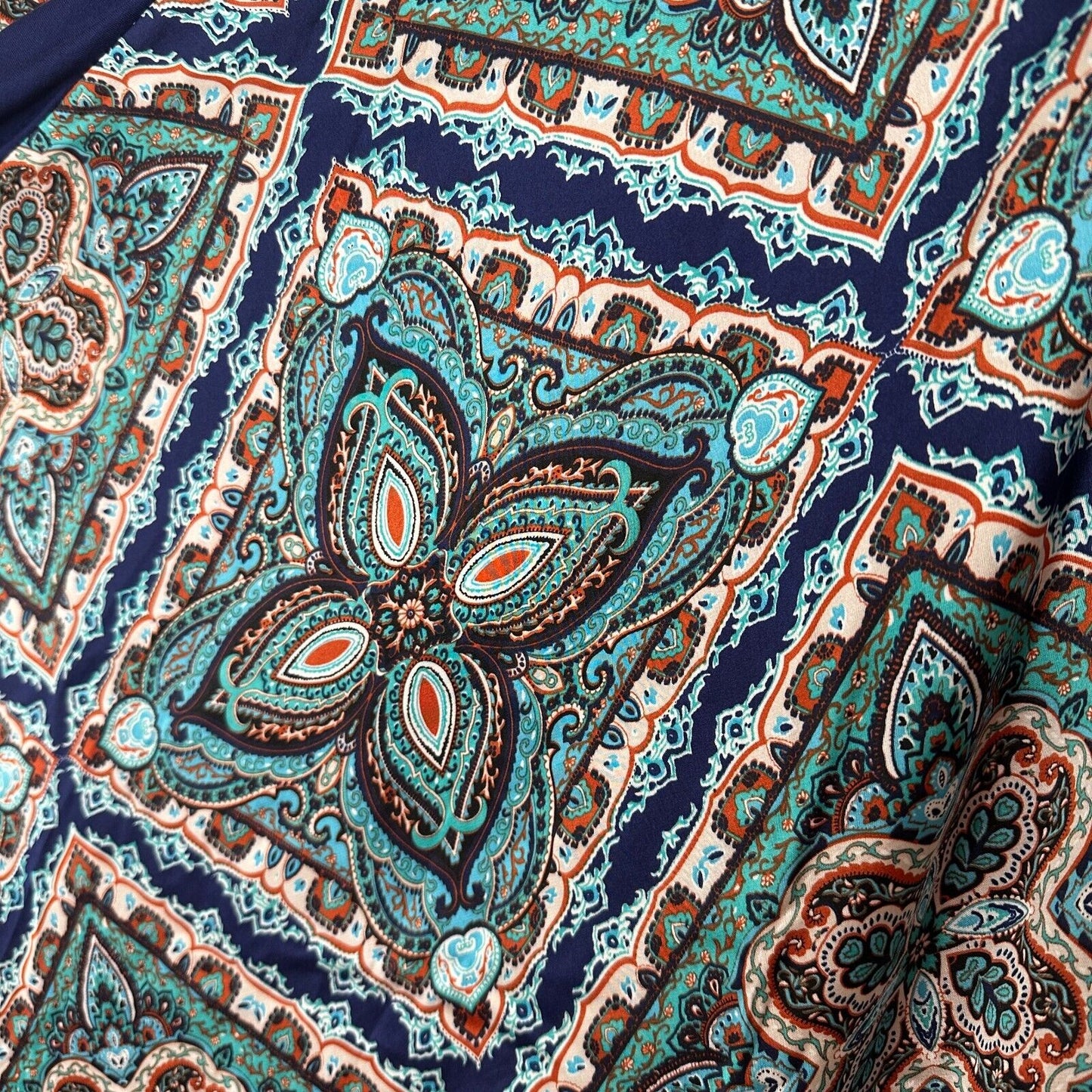 Vertigo Satin High Low Paisley Royal Blue Orange Long Sleeve Drape Cardigan S