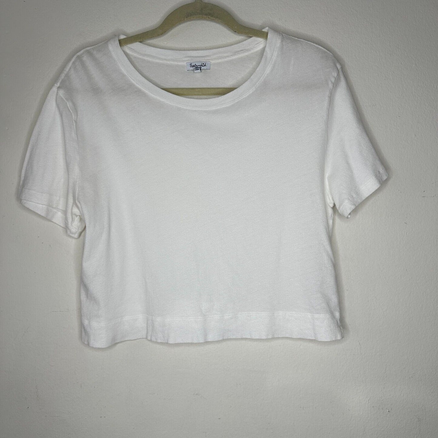 Splendid White 100% Cotton Short Sleeve Round Neck Boxy Wide Hem Crop Tee Medium