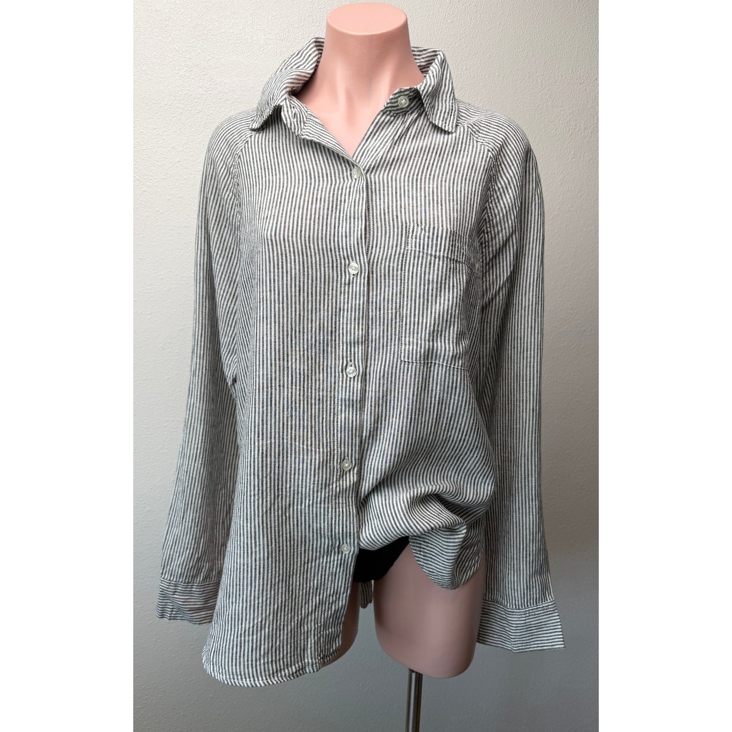 Z Supply The Perfect Line Stripe Linen Shirt Womens M