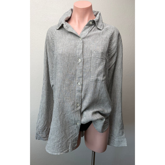Z Supply The Perfect Line Stripe Linen Shirt Womens M