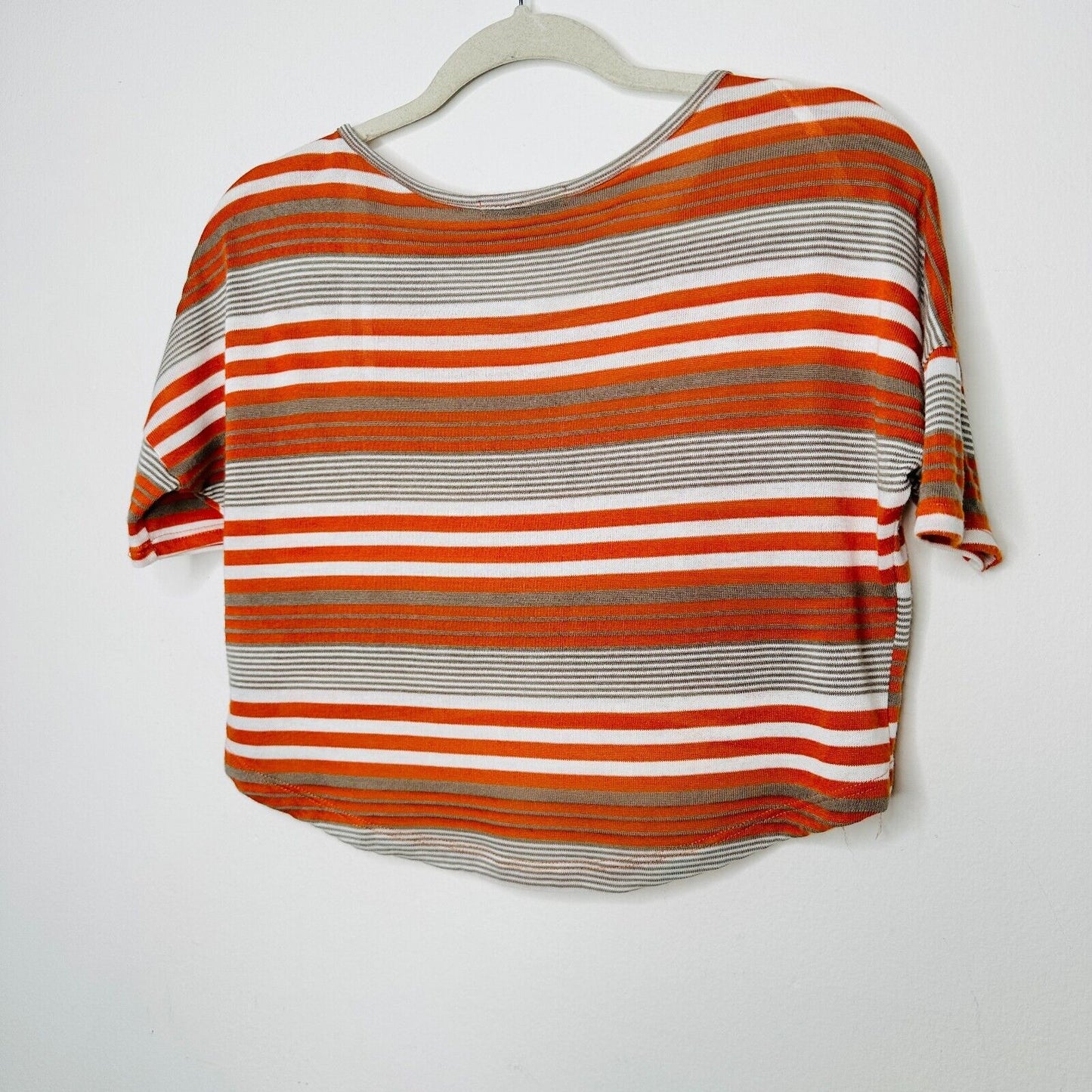 Papaya Casual White Orange Tan Striped Short Sleeve Crop Scoop Neck Tee Medium
