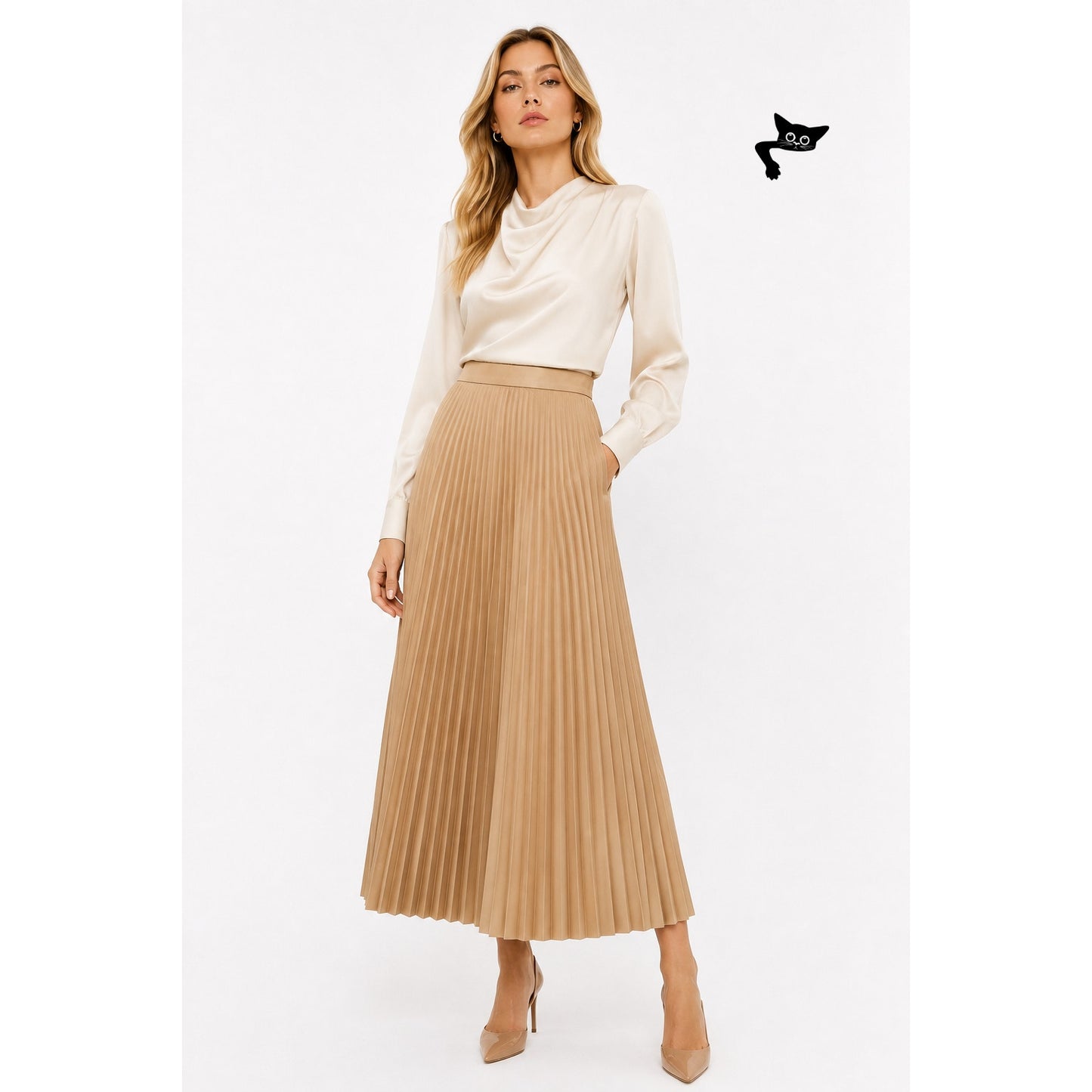 August Getty Atelier Accordion Pleat Leather Maxi Skirt Nude Women's US XS