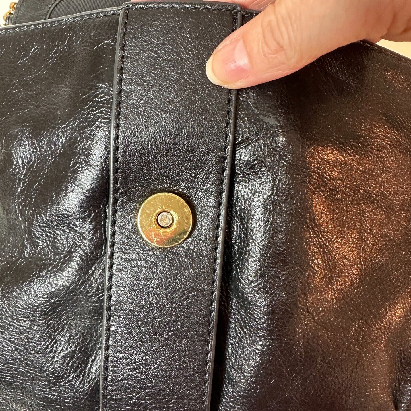 Badgley Mischka Black Leather Purse Detachable Chain Strap