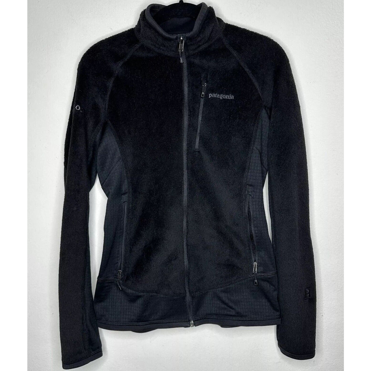 Patagonia Black Fuzzy Long Sleeve Front Full Zip Light Weight Fitted Jacket S