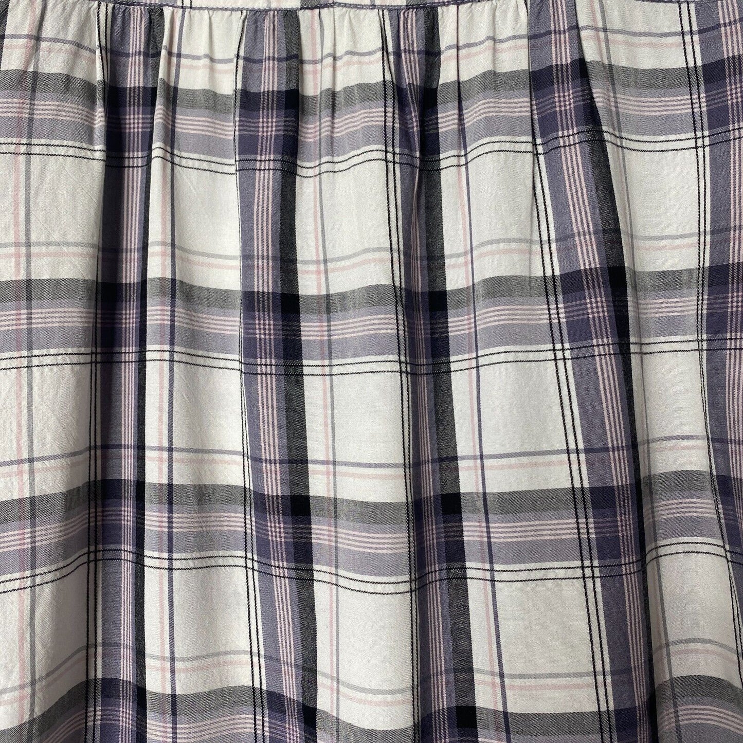Loft Lavender Plaid Flowy Roll-Tab Sleeve Shirred Back Keyhole Button Blouse SP