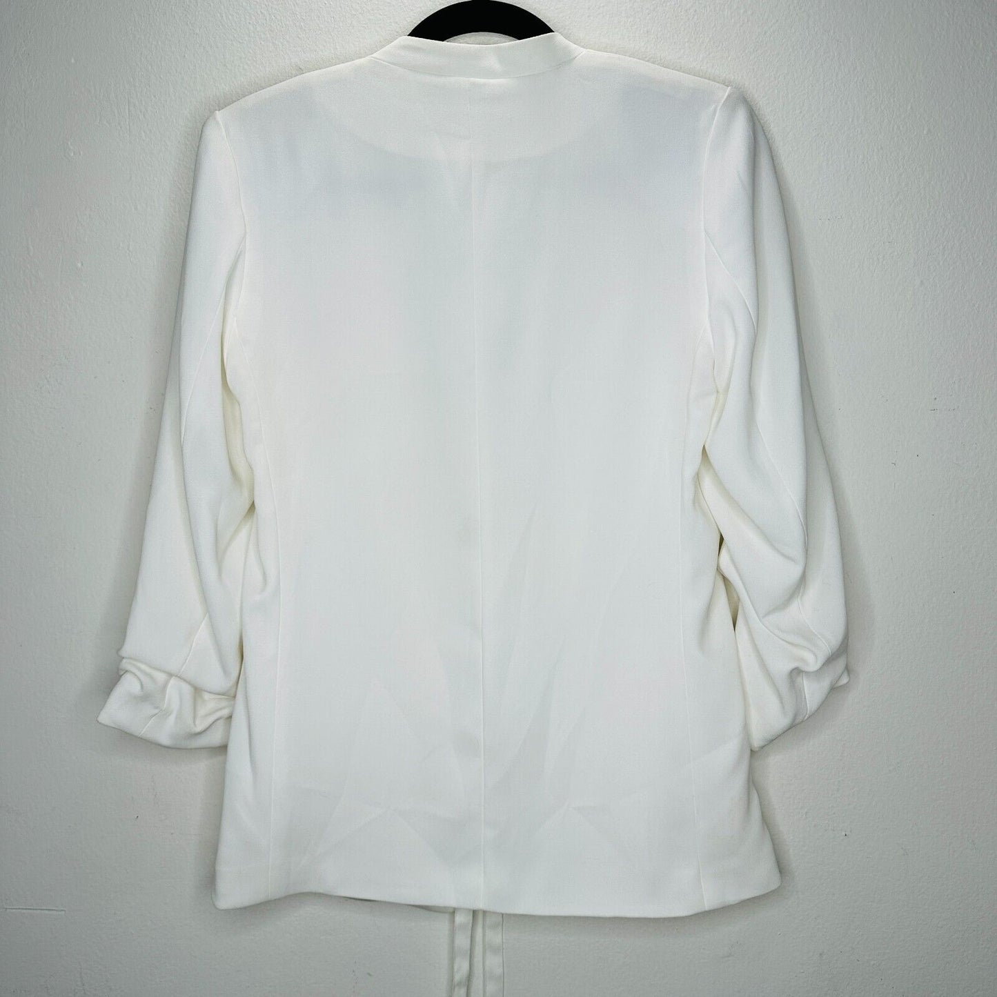 H&M Cream Linen Blend Fitted Blazer Jacket Hook & Eye Front 3/4 Ruched Sleeves 4