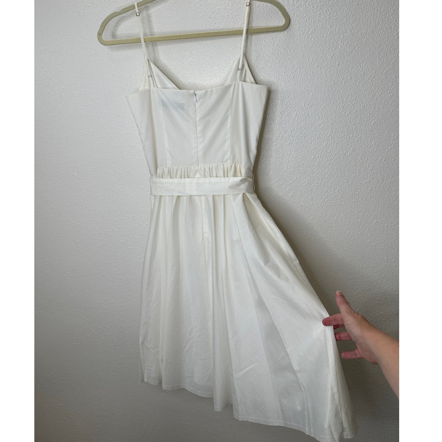 Trina Turk Cream Pleated Vneck Faux Wrap Tie Belt Dress 2