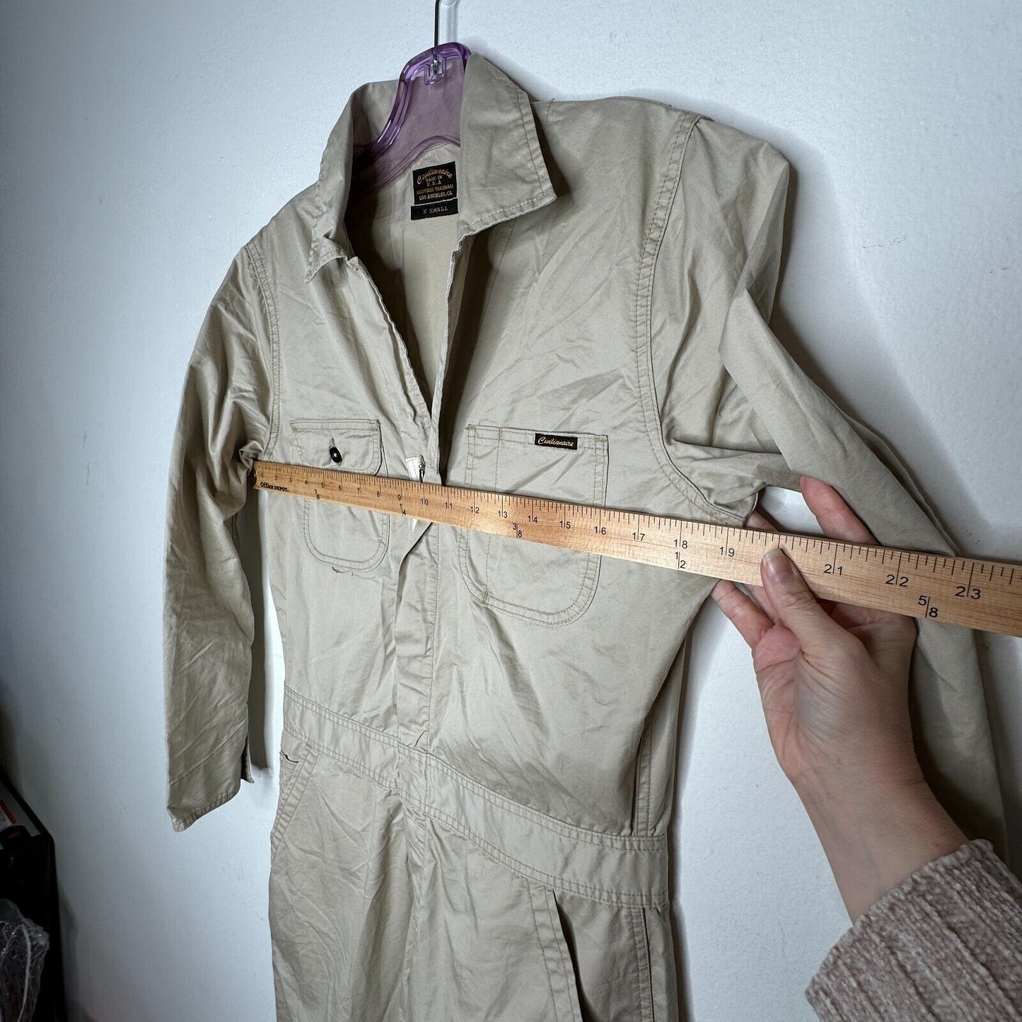 Civilianaire Khaki Twill Front-Zip Long Sleeve Pockets Utility Jumpsuit XS