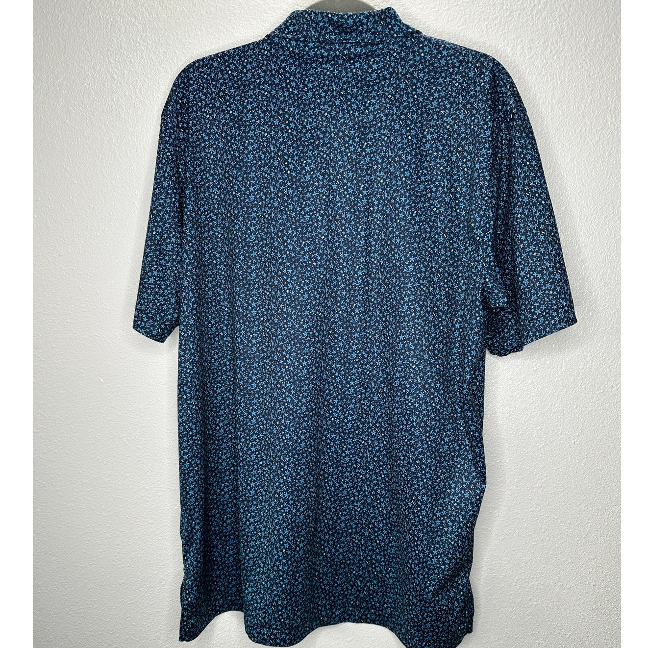 Black with Blue Ocean Starfish Print Polo Golf Shirt Short Sleeve Large