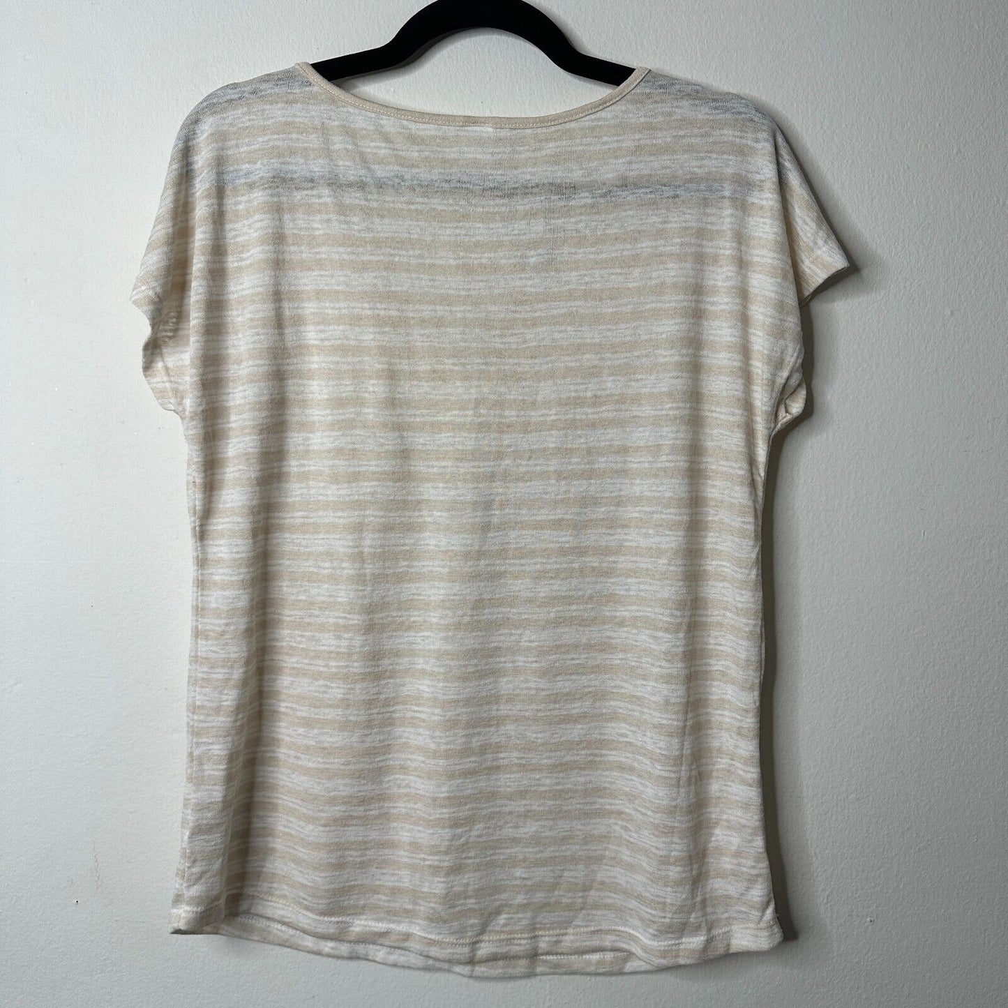 Old Navy Cream and White Striped V-Split Neck Tee Blouse Capped Sleeve Small