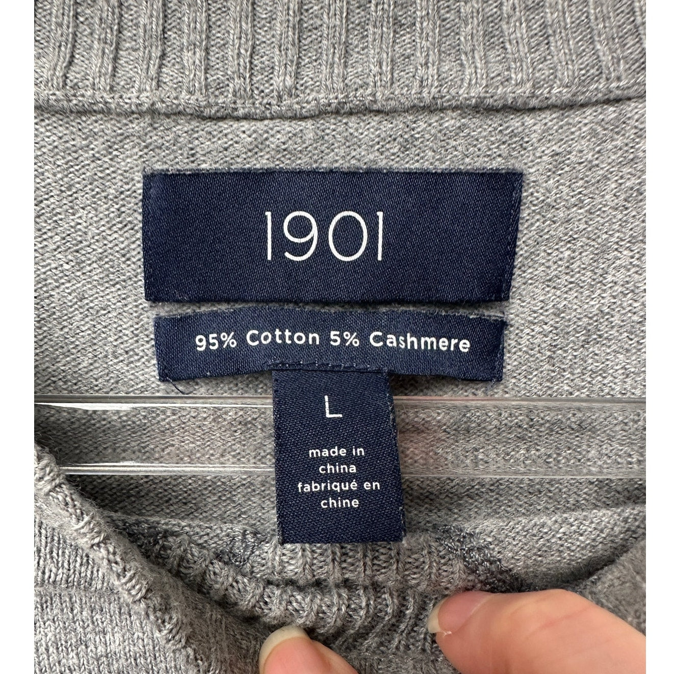 1901 Gray Cotton Cashmere Crewneck Sweater Men's L
