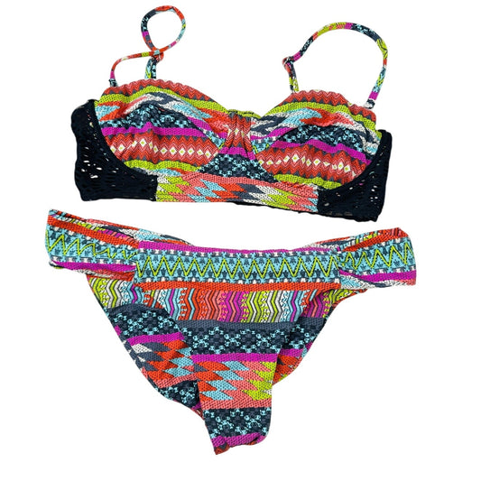Billabong Black Blue Purple Green Multi Abstract Print Bikini M