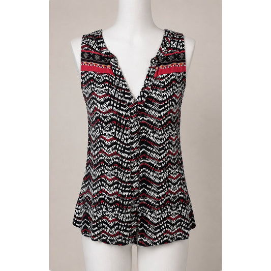 Sanctuary Sleeveless Black Tribal Chevron Print Split V-Neck Button Down Tank XS