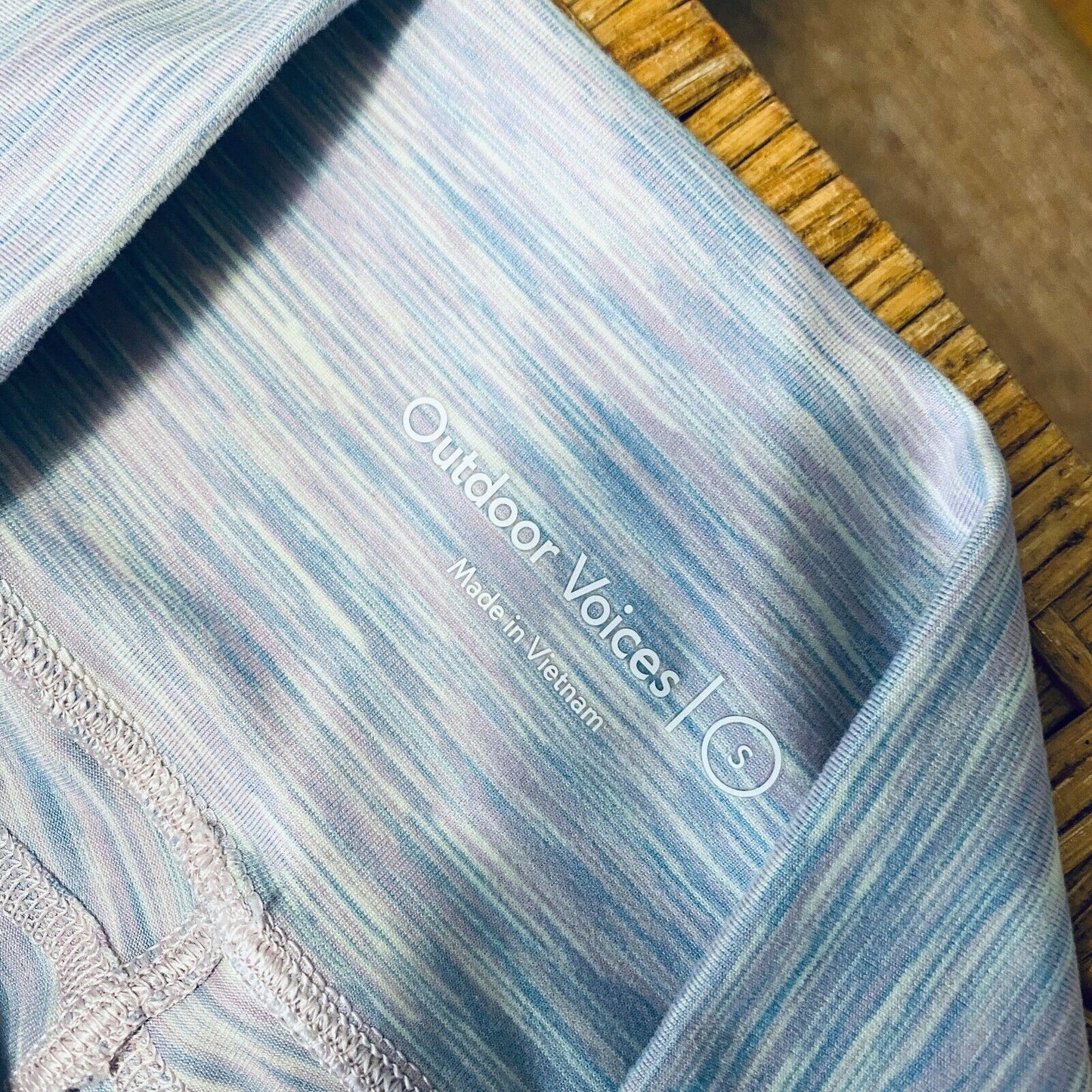 Outdoor Voices Techsweat 7/8 Activewear Legging Striped Pale Blue Pink Small