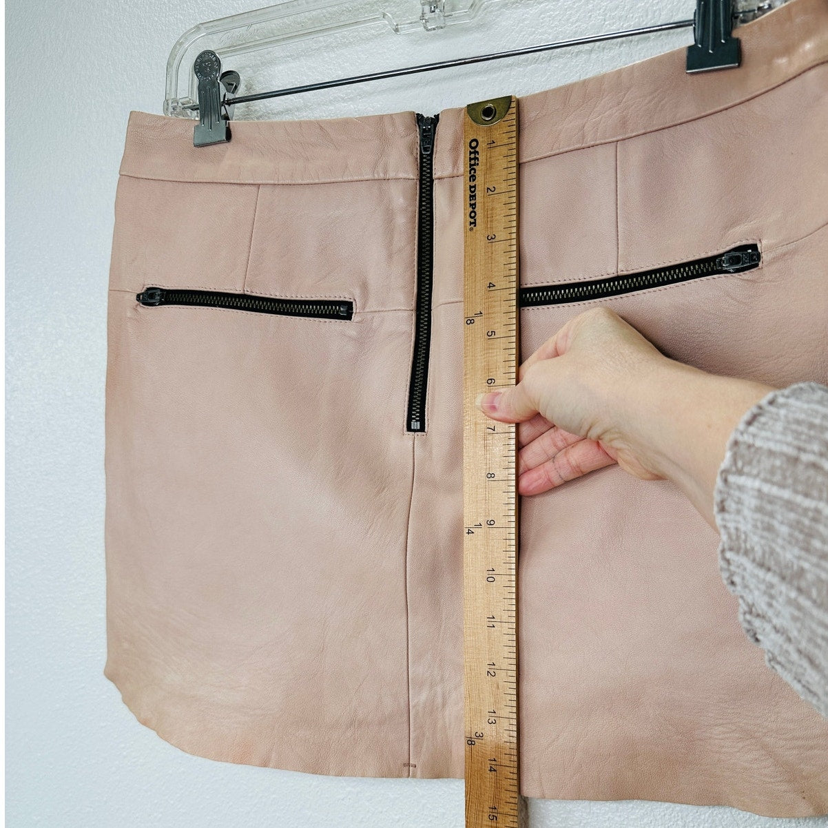 Michelle Mason Light Peach Blush Lambskin Leather Baseball Hem Mini Skirt 4