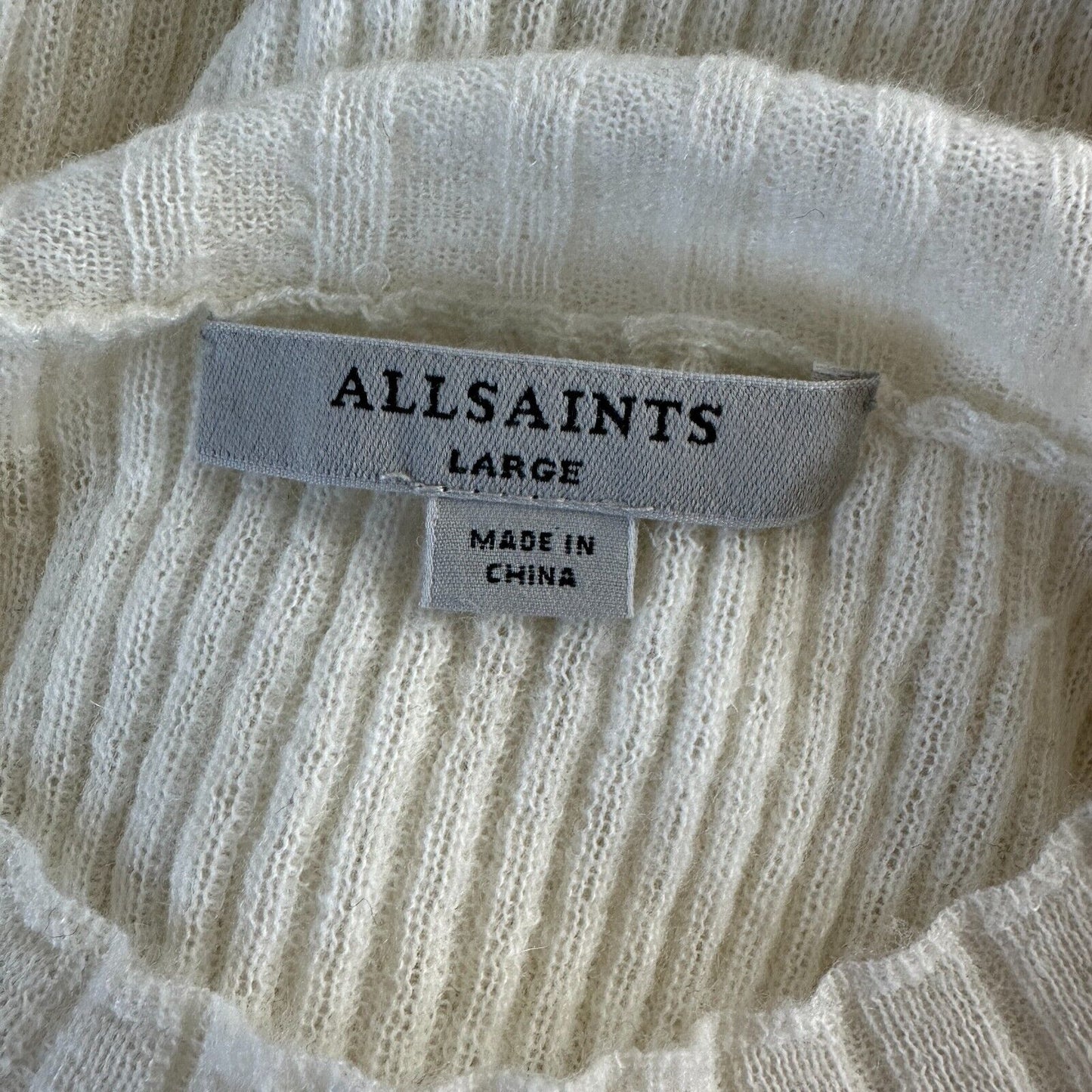 Allsaints Cream Ribbed Design Long Sleeve Round Neck Thin Light Sweater L