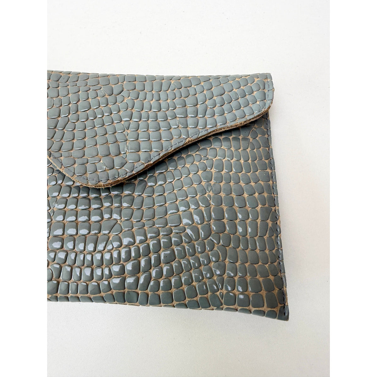 JJ Winters Blue Gray Croc Envelope Chain Bag Women's
