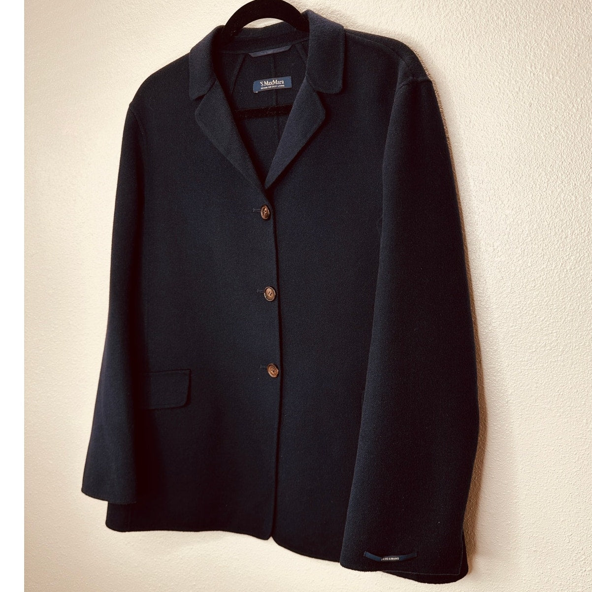S MaxMara Cucio Amano Navy Angora Wool Blend 3-Button Blazer 12