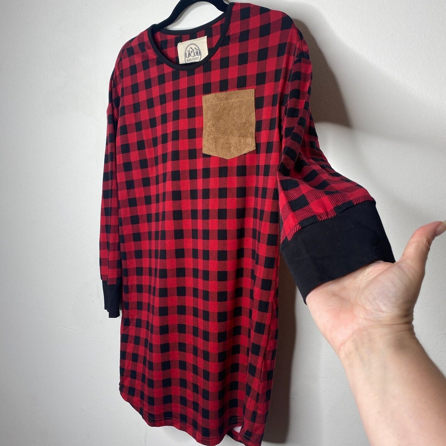 NWT Marleylilly Red & Black Buffalo Plaid Front Pocket Long Sleeve Flannel Tunic