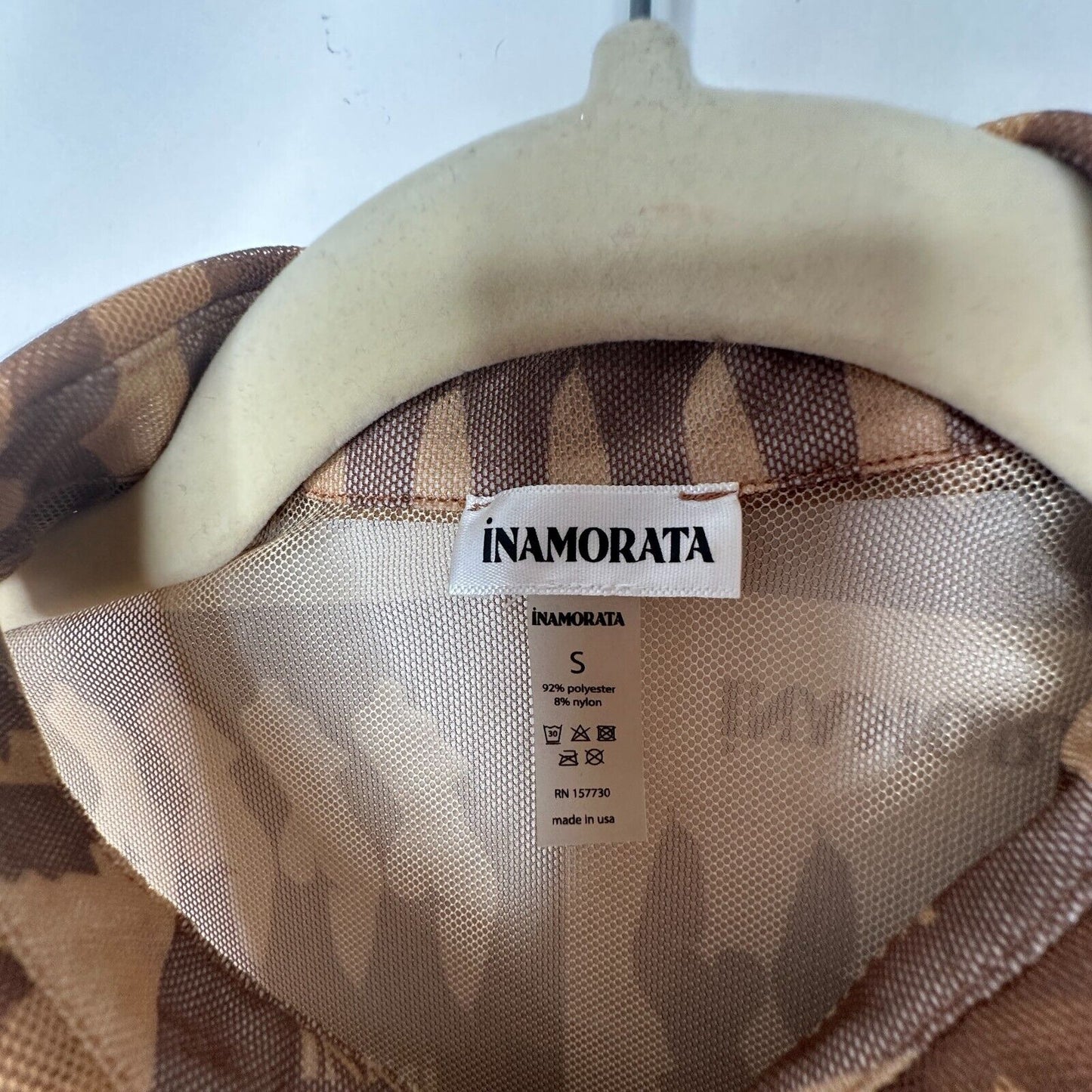 Inamorata Riviera Brown Check Mesh Dress Long Sleeve Button Up Mini Dress S