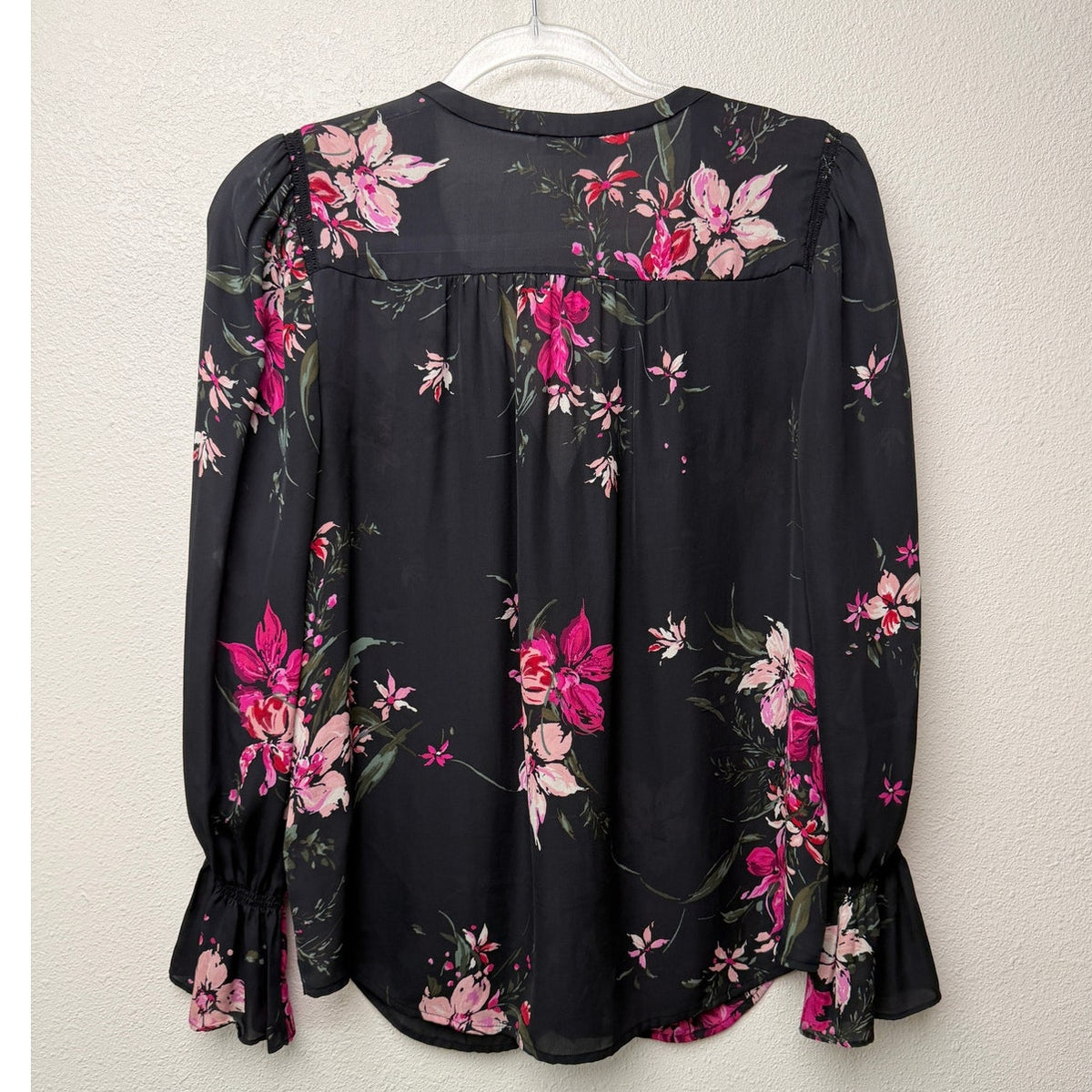 Joie Black Pink Floral Silk V Neck Blouse Women S