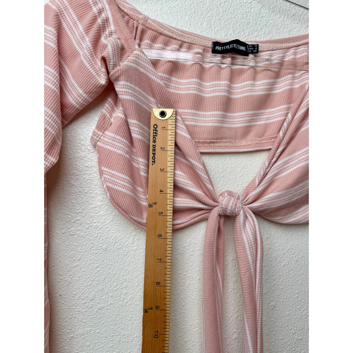PrettyLittleThing Peach Stripe Tie Crop Top Womens US 6