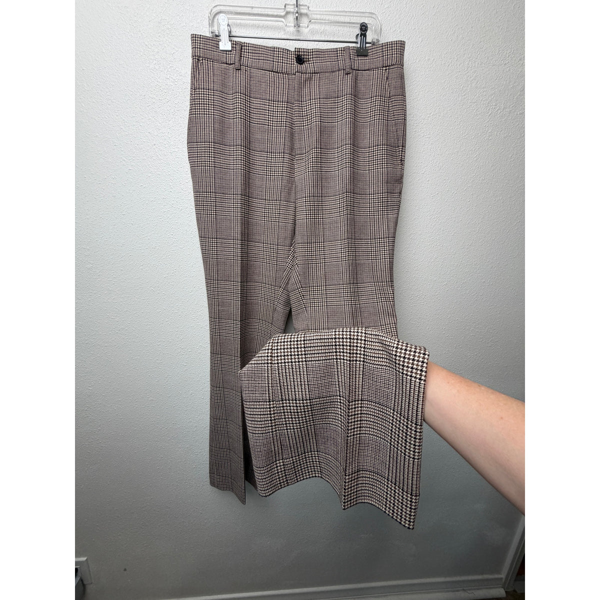OTD On This Day Beige Brown Plaid Flare Pants Men 33