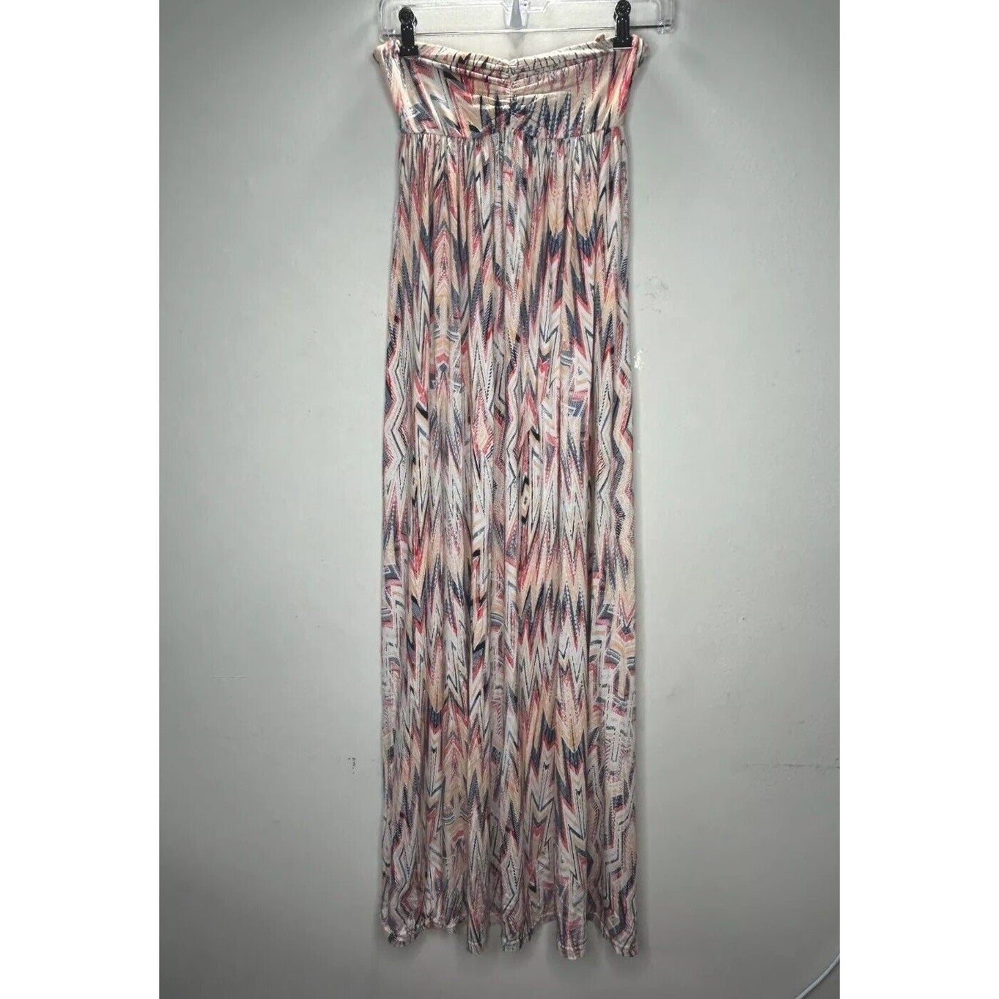 Ella Moss Xander Bandeau Style Pleated White Blue Red Aztec Print Maxi Dress SM