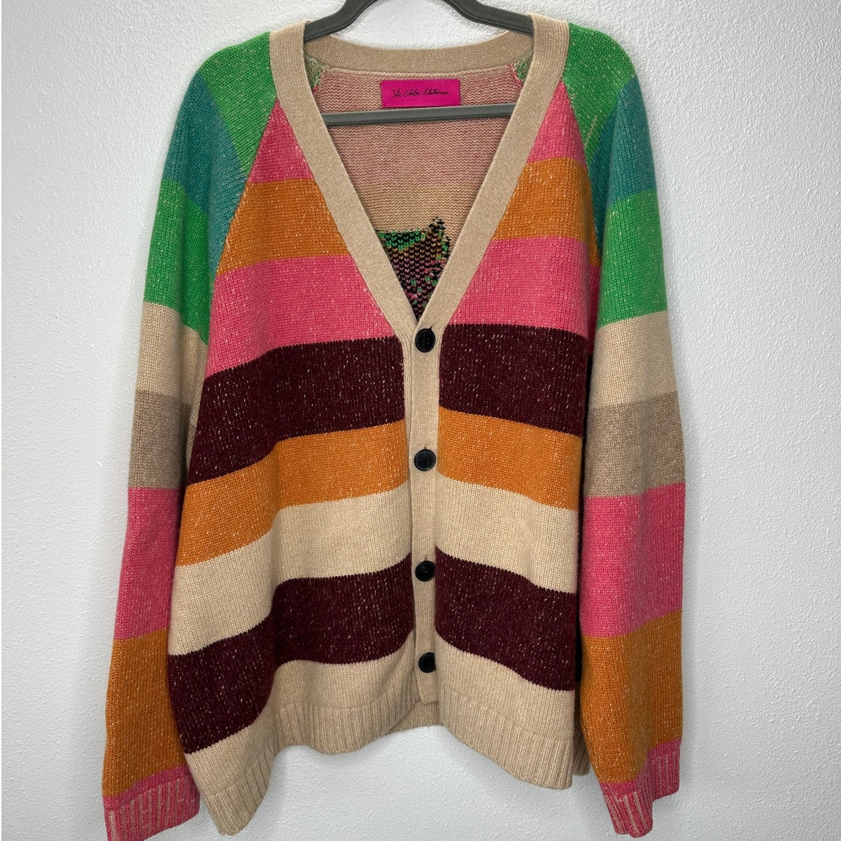 The Elder Statesman Enlightened Bear Striped Cashmere Cardigan L