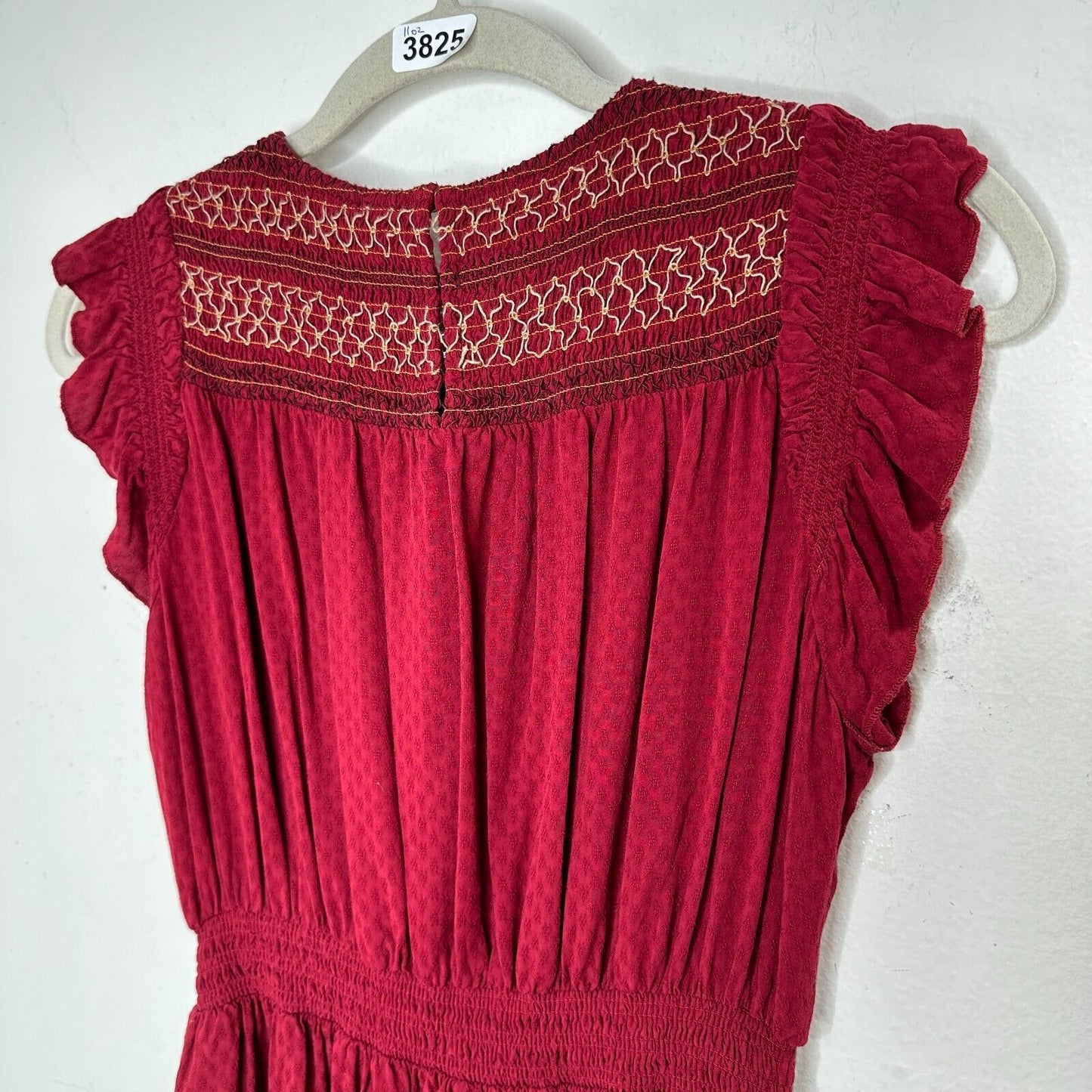 Anthropologie Dolan Red Left Coast Tansy Smocked Midi Ruffle-Shoulder Dress XS