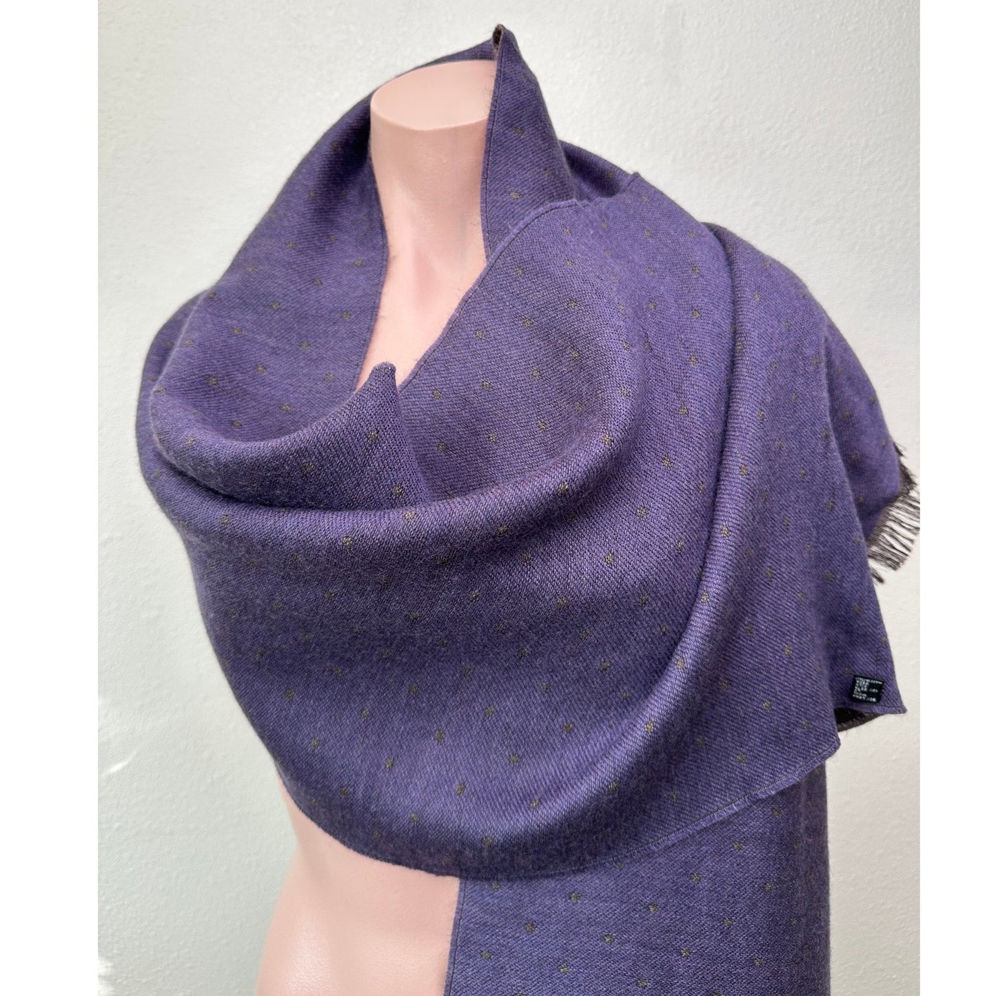 Italian Scarf Purple Brown Polka Dot Wool Silk ~70”