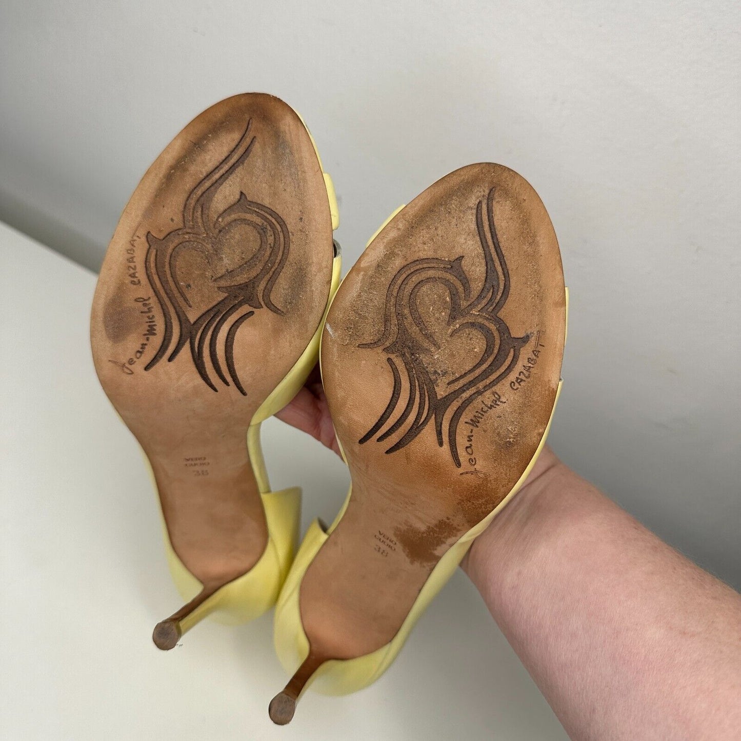 Jean-Michel Cazabat Yellow Olina Open-Toe D'Orsay Leather Stiletto Heel 38 7.5