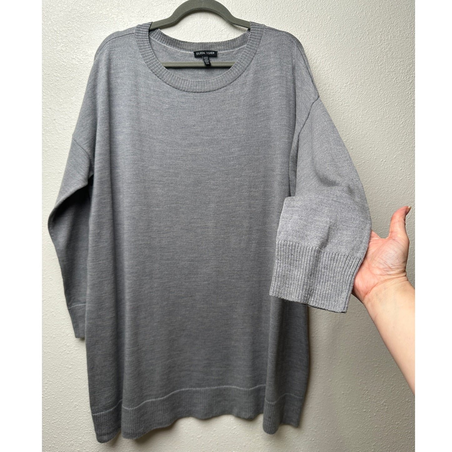 Eileen Fisher Gray Merino Wool Tunic Sweater Dress L