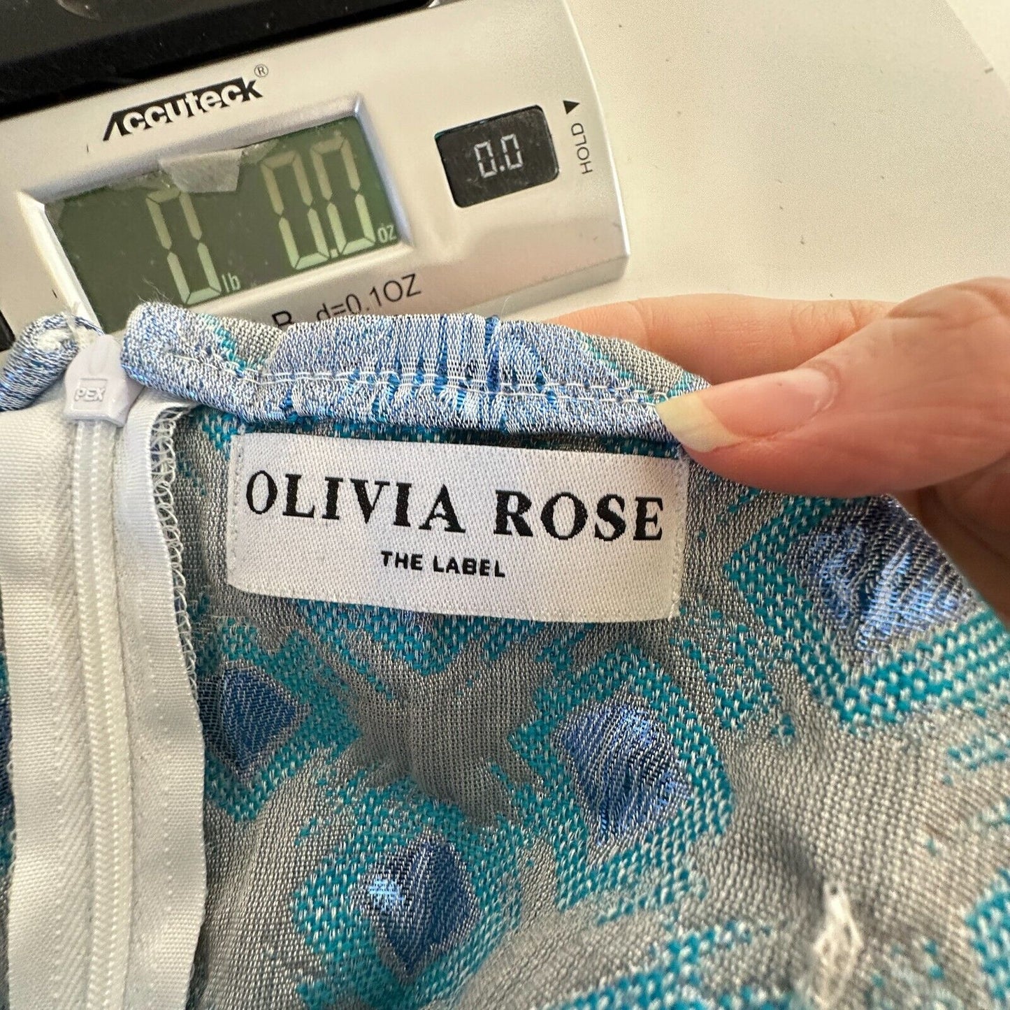 Olivia Rose Cute Blue Ophelia Diamond Crinkle Square Neck Puff Sleeve Mini XL