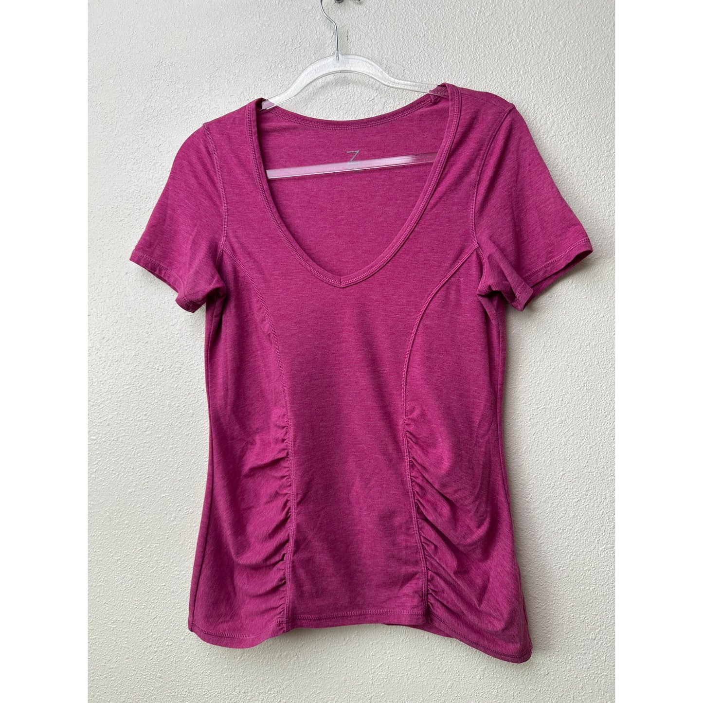 Z by Zella Pink Ruched V Neck Short Sleeve Tee Women US L